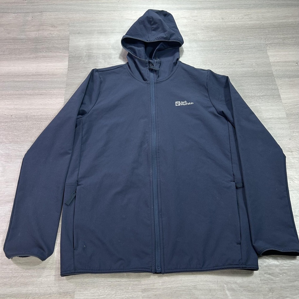 Jack‎ Wolfskin Jacket Youth Large Blue Softshell Hooded Full Zip Outdoor